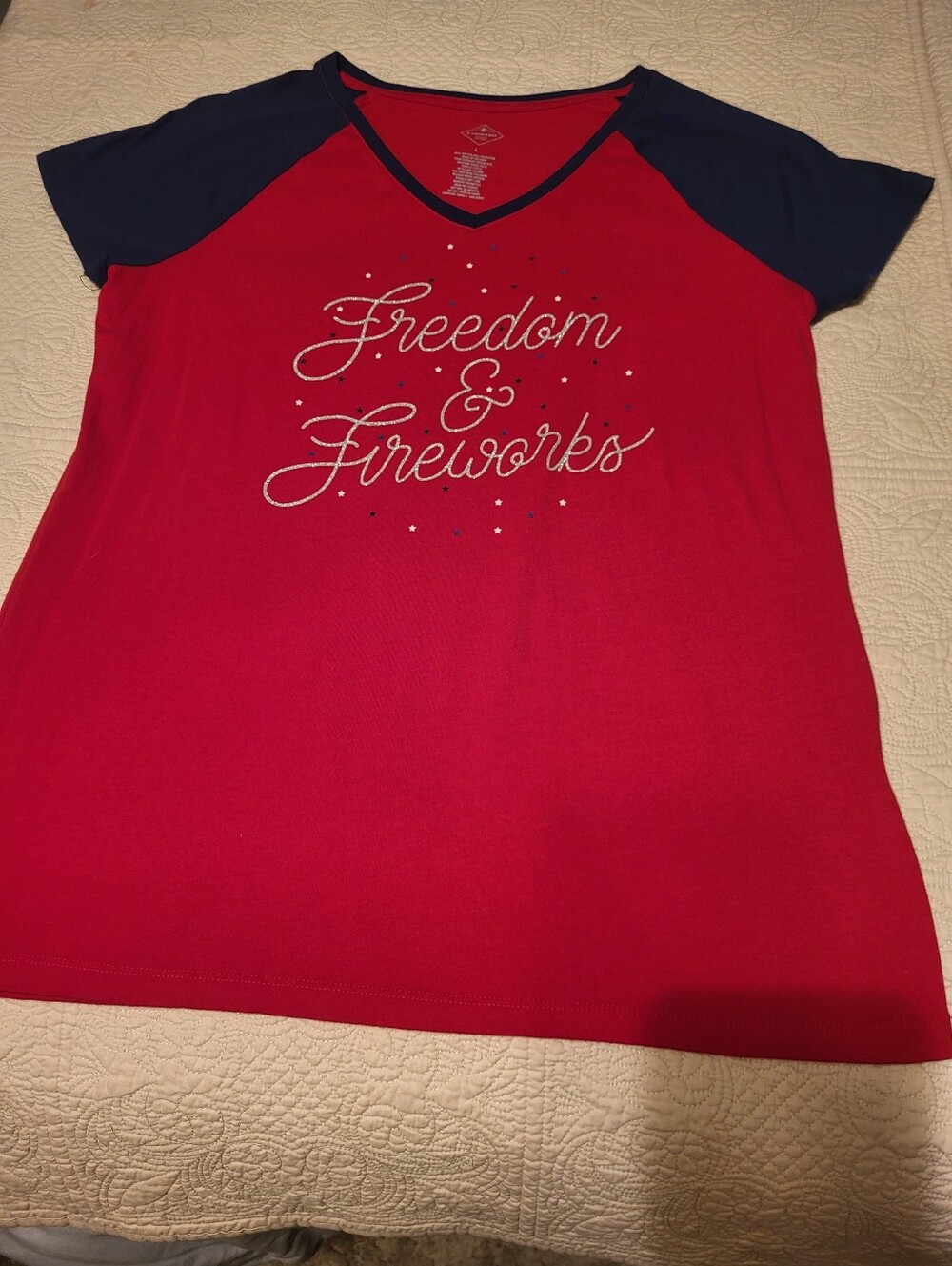 Freedom & Fireworks Red and Navy Raglan Tee - Womens